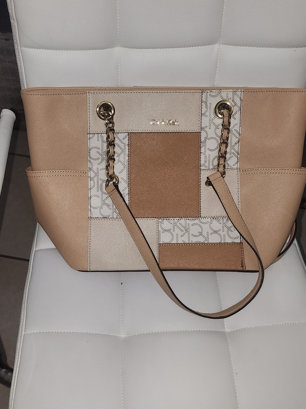 Calvin Klein Beige Patchwork Tote Bag - Picture 1 of 11